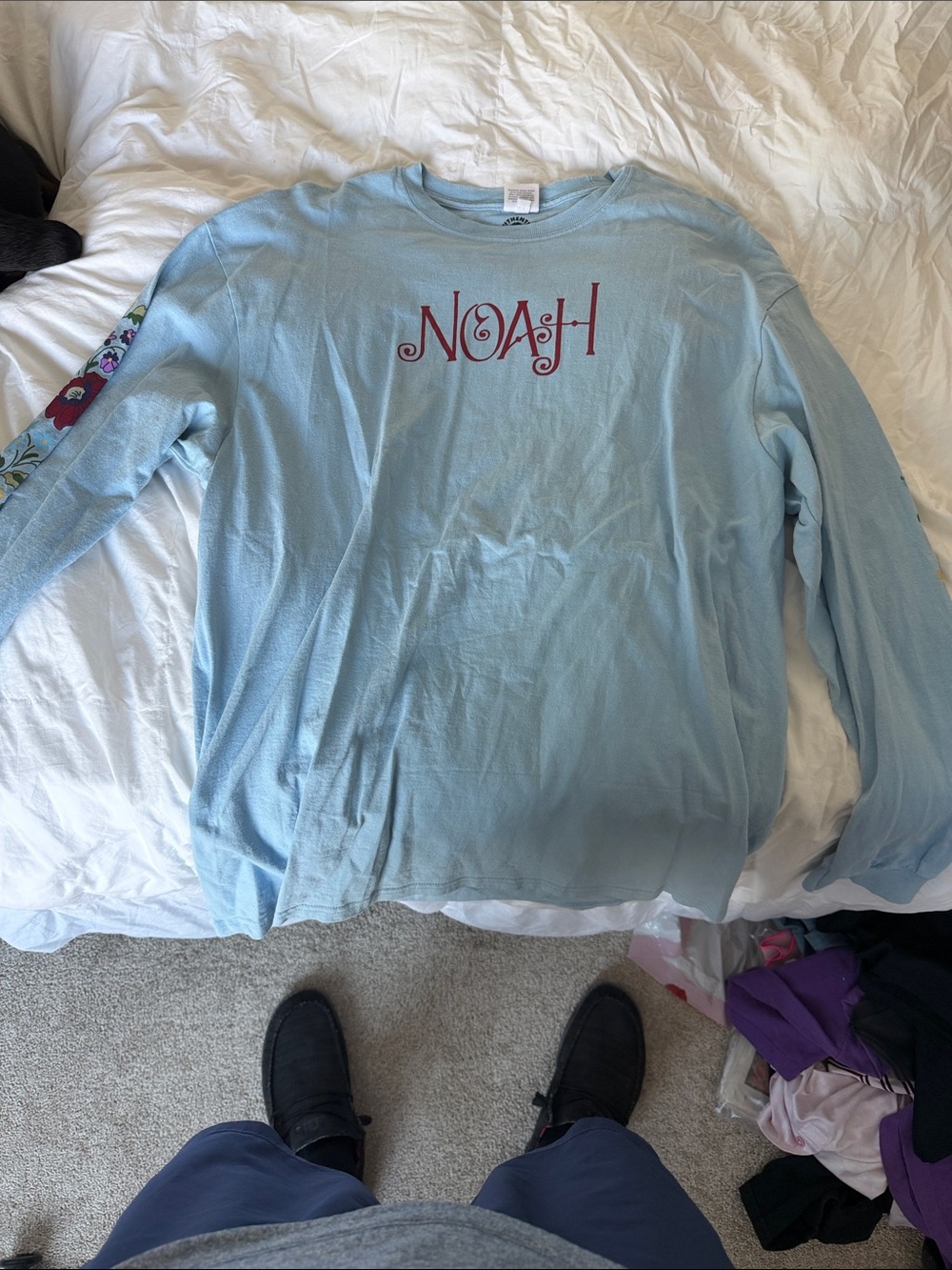 Noah NYC Light Blue Long-Sleeve Tee with Red Logo
